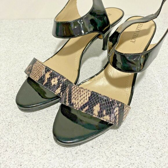 Ellen Tracy 9M black patent & snakeskin shoes 'Vinnie' sandals dressy high heels - Picture 6 of 8